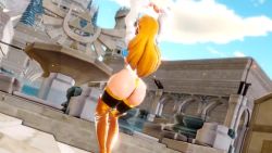 1girl 20s 3d animated arms_at_sides arms_up ass ass_shake backless backless_leotard black_thighhighs blonde_hair blue_leotard boots breasts castle clapping cloud cloudy_sky dutch_angle female_focus fountain gold_boots gold_trim highleg highleg_leotard honey_select huge_ass hyrule_castle illusion_soft jiggle leotard long_hair long_sleeves looking_back medium_breasts narrow_waist nintendo outdoors pointy_ears prevence princess princess_zelda puffy_sleeves sky solo sound sped_up statue the_legend_of_zelda the_legend_of_zelda:_breath_of_the_wild thick_thighs thigh_boots thighhighs thighhighs_under_boots thighs video