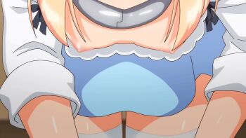 1girl animated animated_gif anime_screenshot blonde_hair blush boku_no_risou_no_isekai_seikatsu breasts chise_(ichiri) collar dress fox_girl highres mary_jane nipples open_mouth small_breasts subtitled