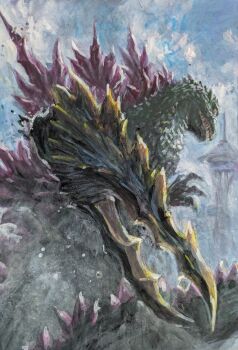 blue_sky claws cloud day dinosaur g.n.a giant giant_monster godzilla godzilla_(series) godzilla_vs._megaguirus kaiju megaguirus monster no_humans pincers real_world_location sharp_teeth sky spikes tail teeth toho_(movie_company) tokyo_skytree tower yellow_eyes