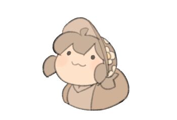 :3 brown_hair brown_hat closed_mouth commentary english_commentary floral_print floral_print_hat full_body hat original print_hat simple_background smile solo tem_loaf_(temmie_chang) temmie_chang temmie_chang_(character) white_background