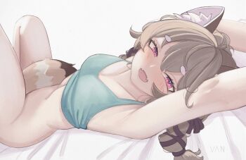 1girl animal_ears bottomless covering_privates komachi_panko komachi_panko_(1st_costume) phase_connect smile tagme vaniste