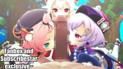 1boy 3d 3girls age_difference animated blue_sky censored cooperative_fellatio diona_(genshin_impact) english_text eshu-chan fellatio genshin_impact hairdressing highres huge_penis klee_(genshin_impact) licking licking_penis loli mind_break molestation mosaic_censoring multiple_girls oral out_of_character outdoors penis pov public_indecency public_use qiqi_(genshin_impact) rape sky tagme teamwork_(sexual) tree video weird wtf?