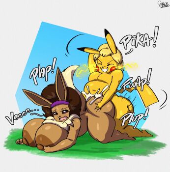 anthro_male ass ass_penetration bad_tag big_breasts blonde_hair breasts brown_fur brown_hair buukiki_(cjr_cartoons) carlos_jurado_cartoons cum eevee electrostimulation eyelashes female fur furry furry_female furry_male gen_1_pokemon huge_ass male mauricio_(cjr_cartoons) nintendo nude pikachu pokemon pokemon_(creature) tail thick_thighs thighs yellow_fur