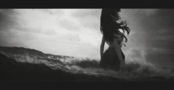 Rule 34 | 1girl, absurdres, blurry, chinese commentary, commentary request, from side, greyscale, highres, letterboxed, long hair, monochrome, narcissu, outdoors, partial commentary, partially submerged, sakura setsumi, school uniform, sennikilo, skirt, solo, water, wide shot, wind