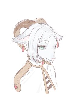 1girl animal_ears capelet closed_mouth commentary_request cropped_torso earrings frieren furrification furry furry_female goat_ears goat_girl goat_horns green_eyes hh123145 highres horns jewelry korean_commentary looking_at_viewer parted_bangs short_eyebrows simple_background solo sousou_no_frieren teardrop_earrings white_background white_capelet