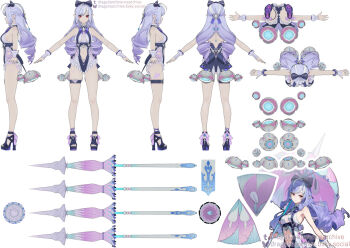 1girl bow casual_one-piece_swimsuit hair_bow highleg highleg_one-piece_swimsuit holding holding_umbrella long_hair navel official_alternate_costume official_art one-piece_swimsuit platform_heels platform_sandals pointy_ears purple_eyes purple_nails red_eyes reference_sheet sandals swimsuit umbrella vivian_banshee vivian_banshee_(iris_of_the_shore) zenless_zone_zero