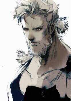 1boy beard closed_mouth commentary facial_hair final_fantasy final_fantasy_vi full_beard highres kannoaki male_focus ponytail sabin_rene_figaro short_hair short_ponytail solo upper_body