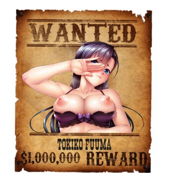 embarrassed fuuma_tokiko kagami_hirotaka old_west poster taimanin_(series) taimanin_asagi taimanin_asagi_kessen_arena third-party_edit wanted_poster