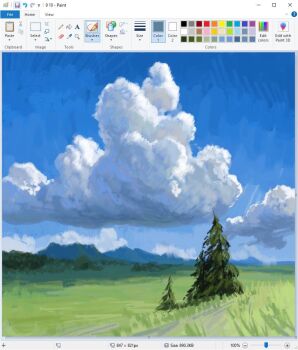 art_program_in_frame christian_young cloud cloudy_sky day grass landscape microsoft_paint_(medium) microsoft_paint_(software) mountainous_horizon no_humans original outdoors painterly path road scenery sky tree