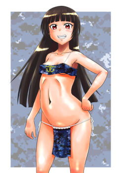 black_hair breasts gate_-_jieitai_ka_no_chi_nite_kaku_tatakaeri grin hand_on_own_hip long_hair looking_at_viewer navel no_panties red_eyes rory_mercury sao_satoru small_breasts smile