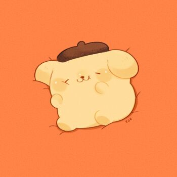 :3 closed_eyes closed_mouth commentary lying no_humans on_back orange_background pompompurin sanrio sleeping solo symbol-only_commentary tenmiyakiyo