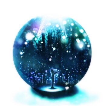 1girl bare_tree commentary dress from_side harada_miyuki highres in_snow_globe kaze_no_tani_no_nausicaa nausicaa plant silhouette solo spores standing tree white_background wide_shot