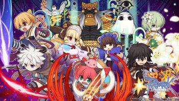 3boys 5girls animal_ears bird black_gloves black_hair black_skin blonde_hair blue_eyes brown_coat brown_eyes brown_hair cardinal_(ragnarok_online) cat_ears cat_girl chibi chibi_only closed_mouth coat colored_skin copyright_notice dress drill_hair egyptian_mythology eye_of_horus fang fingerless_gloves firing flower frilled_hairband frills fur_coat furry furry_female gloves green_dress green_eyes green_hair grey_hair grey_leotard grey_thighhighs guide_of_dead gun hair_flower hair_ornament hairband handgun hexagram highres katana leotard liamette logo long_hair looking_afar looking_at_viewer magic_circle medjed_(mythology) multiple_boys multiple_girls night_watch_(ragnarok_online) official_art official_wallpaper open_mouth piamette pink_hair poring purple_eyes purple_shirt ragnarok_online red_eyes shadow_cross_(ragnarok_online) sheet_ghost shirt short_hair sky_emperor_(ragnarok_online) slashing spirit_handler_(ragnarok_online) stuffed_animal stuffed_rabbit stuffed_toy sword teddy_bear thighhighs upper_body vest weapon white_flower white_vest yuichirou