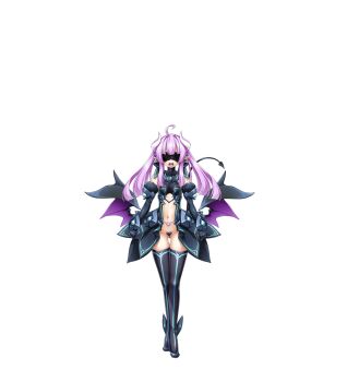 1girl ahoge amakubo_yuri aqua_trim black_gloves black_thighhighs blindfold boots breasts clothing_cutout corruption covered_eyes crotch_plate dark_persona demon_girl demon_horns demon_tail demon_wings detached_sleeves earrings elbow_gloves facing_viewer full_body game_cg gloves heart_maebari highres horns inoino jewelry kouyoku_senki_exs-tia large_variant_set lilistia lilistia_yuriel long_hair low_wings maebari navel non-web_source official_art open_mouth pointy_ears pubic_tattoo purple_hair solo standing strapless_bottom tachi-e tail tattoo thigh_boots thigh_gap thighhighs transparent_background twintails variant_set wings