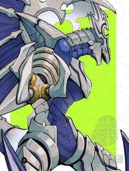 Rule 34 | border, commentary request, cowboy shot, dated, digimon, digimon (creature), dorugoramon, dragon, green background, highres, looking at viewer, mashi6taka, profile, sharp teeth, simple background, teeth, watermark, white border, yellow eyes