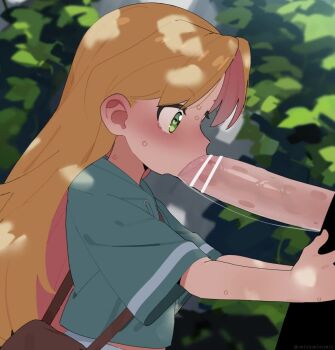 1boy 1girl animated bar_censor blonde_hair blush bra breath censored deepthroat erection fellatio forest green_eyes heart heart-shaped_pupils highres loli mizumizuni nature oral outdoors penis ruri_no_houseki saliva shirt skirt sweat symbol-shaped_pupils tagme tanigawa_ruri underwear video x-ray