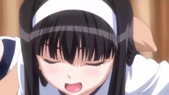 1boy 1girl absurdres all_fours animated bent_over black_hair blush buruma byakudan_midori close-up hairband highres implied_cunnilingus kanojo_x_kanojo_x_kanojo long_hair moaning open_mouth shirt sound sports_uniform tongue video