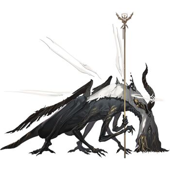 1other arknights azling broken_horn demon_horns detached_wings energy_wings extra_arms full_body holding holding_scepter horns keph_(arknights) keph_(teekaz)_(arknights) monster monster_focus no_humans official_art scepter simple_background solo standing third-party_source transparent_background wings