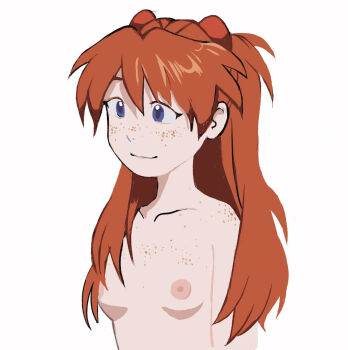 1girl blue_eyes body_freckles breasts collarbone dokudrinker freckles freckles_on_breasts interface_headset_(evangelion) long_hair looking_ahead neon_genesis_evangelion nipples nude red_hair small_breasts smile solo source_request souryuu_asuka_langley tagme upper_body