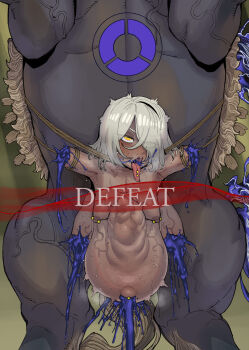 1girl absurdres amputee bestiality big_belly blush body_freckles breasts chinese_commentary commentary commentary_request cum cum_in_mouth cum_inflation cum_overflow dark-skinned_female dark_skin dismemberment ebonyxh elden_ring elden_ring_nightreign english_commentary english_text excessive_cum eyes_visible_through_hair freckles fromsoftware gameplay_mechanics hair_over_one_eye highres horse inflation mixed-language_commentary navel navel_piercing nipple_piercing nipples nude open_mouth outie_navel piercing pointy_breasts quadruple_amputee ringed_eyes rolling_eyes saliva sex short_hair small_breasts eylin_eyla_(ebonyxh) solo steaming_body stomach_bulge sweat tongue_piercing veins very_sweaty vomiting_cum white_hair white_pubic_hair yellow_eyes
