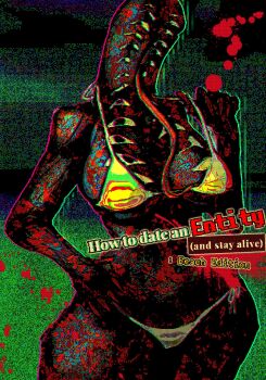 1girl bare_shoulders bikini black_skin body_horror breasts colored_skin copyright_name distortion english_text extra_eyes finger_under_clothes highres horror_(theme) how_to_date_an_entity_(and_stay_alive) large_breasts looking_at_viewer mrs._(how_to_date_an_entity) original sfour_s4 solo standing swimsuit yellow_bikini