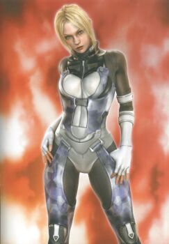 1girl 3d bodysuit camouflage death_by_degrees female_focus fingerless_gloves gloves highres namco nina_williams official_art shiny_clothes skin_tight solo tekken tekken_2 tekken_3 tekken_4 tekken_5_(dark_resurrection) tekken_tag_tournament tight_clothes zipper