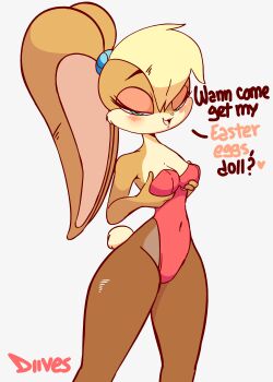 :3 animal animal_ears animated animated_gif blonde_hair blush breasts diives dress english_text furry green_eyes highres lola_bunny long_ears looney_tunes open_mouth rabbit_ears rabbit_tail red_dress space_jam thighs warner_bros.