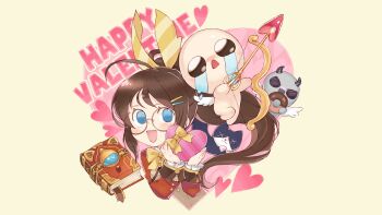 Rule 34 | 1girl, 3boys, :d, absurdres, ahoge, apollyon (the binding of isaac), arrow (projectile), artist request, bald, black eyes, black fur, black horns, blue eyes, blue sclera, blush, book, bookmark, bow, bow (weapon), bowtie, box, brown-framed eyewear, brown dress, buttons, colored sclera, colored skin, commentary, cropped jacket, crying, donut, dress, english commentary, english text, eyelashes, food, glasses, gold buttons, grey skin, guppy (the binding of isaac), half updo, happy valentine, heart, heart-shaped box, heart arrow, heart background, highres, holding, holding arrow, holding bow (weapon), holding donut, holding food, holding weapon, horns, isaac (the binding of isaac), jacket, long hair, looking at viewer, lore (remilore), multiple boys, nose pads, official art, open mouth, pawpads, ponytail, red jacket, red sleeves, remi (remilore), remilore ~shoujo to isekai to madousho~, round eyewear, second-party source, sidelocks, simple background, sleeve cuffs, smile, streaming tears, tears, teeth, the binding of isaac, tuxedo cat, undershirt, upper teeth only, v-shaped eyes, valentine, very long hair, weapon, white fur, white wings, wing collar, winged hair ornament, wings, x x, yellow background, yellow bow, yellow bowtie