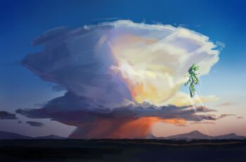 1boy armor green_armor green_helmet helmet highres mega_man_(series) mega_man_zero_(series) midair mr_cairox outdoors sage_harpuia_(mega_man) solo wide_shot