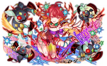 1girl 4others adapted_costume ahoge alternate_costume artist_request belt breasts cel_shading cleavage closed_mouth crash_fever cross-laced_clothes cross-laced_legwear cross-laced_skirt diamond_(shape) diamond_print english_text fingernails full_body game_cg jewelry large_breasts long_sleeves medium_hair melissa_(crash_fever) midriff multicolored_hair multiple_others nail_polish necklace no_socks official_alternate_costume official_art open_mouth orange_hair outline outstretched_arm purple_nails purple_tube_top red_eyes red_hair red_outline red_skirt ring screen see-through_clothes see-through_sleeves shaded_face single_bare_shoulder sitting skirt solo_focus spiked_ball spiked_ball_hair_ornament strapless streaked_hair tachi-e thigh_belt thigh_strap third-party_source transparent_background tube_top two-tone_sleeves white_belt white_footwear wide_sleeves