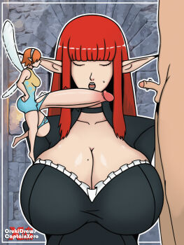 1boy 1futa 1girl captainxero fellatio futa_with_female futanari gallica_(metaphor:_refantazio) gigantic_penis highres hulkenberg_(metaphor:_refantazio) humiliation metaphor:_refantazio netorare oral orukidraws penis protagonist_(metaphor:_refantazio) small_penis small_penis_humiliation tagme