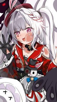 Rule 34 | 1girl, :d, absurdres, against glass, black choker, black gloves, black hat, cheek press, choker, clothing cutout, diamond (shape), diamond facial mark, facial mark, gloves, hat, hat ornament, heart, heart facial mark, highres, honkai: star rail, honkai (series), long hair, long sleeves, looking at viewer, mini hat, mini top hat, nervous smile, open mouth, purple eyes, rabbit hat ornament, red streaks, shoulder cutout, single glove, smile, solo, sparkle (honkai: star rail), sparxie (honkai: star rail), sweat, top hat, twintails, white hair, wide sleeves, yami (yangjiechen5)