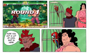 Rule 34 | akuma (street fighter), bird, cage, comic, game screenshot, hugo andore, parrot, street fighter, street fighter iii (series)