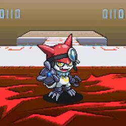 animated appmon attack cable claws digimon digimon_universe:_appli_monsters gatchmon hat helmet looking_at_viewer pixel_art solo tail video