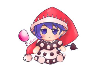 1girl :3 black_capelet black_dress blob capelet doremy_sweet dream_soul dress full_body fumo_(doll) hat highres lis_(lislisette) looking_at_viewer multicolored_dress nightcap purple_eyes purple_hair red_hat short_hair signature simple_background solo tail tapir_tail tokiame_(style) touhou white_background white_dress white_footwear