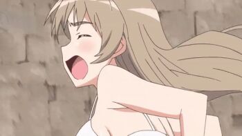 1girl animated animated_gif ass bra breasts brown_hair bug butt_crack large_breasts lynette_bishop panties removing_panties screencap strike_witches underwear white_bra white_panties world_witches_series