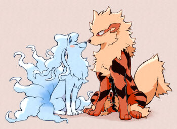 Rule 34 | alolan form, alolan ninetales, animal focus, arcanine, blonde hair, blue hair, blush, box splat, closed eyes, closed mouth, gen 1 pokemon, gen 7 pokemon, kitsune, long hair, nintendo, pokemon, pokemon (creature), red eyes, simple background, sitting, smile