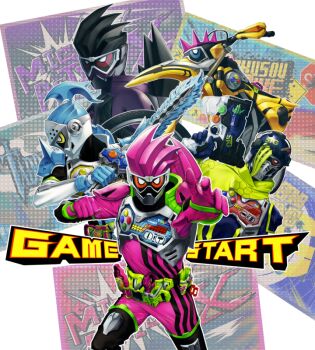 Rule 34 | 4boys, action gamer level 2, bang bang shooting level 2, everyone, gamer driver, gashacon magnum, gashacon sword, kamen rider, kamen rider brave, kamen rider ex-aid, kamen rider ex-aid (series), kamen rider genm, kamen rider lazer, kamen rider snipe, mighty action x level 2, motor vehicle, motorcycle, multiple boys, quest gamer level 2, rauyu kaku, rider gashat, shooter gamer level 2, sword, taddle quest level 2, tokusatsu, video game, weapon