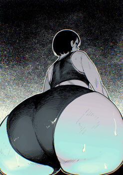 1girl ass ass_focus buruma from_behind from_below gym_uniform looking_ahead original short_hair solo sugimoto_takeshi sweat