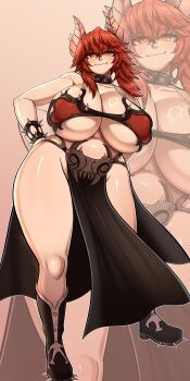 Rule 34 | 1girl, 2025, absurdres, armor, bare legs, bikini, bikini armor, black boots, black dress, blush, boots, breasts, choker, closed mouth, commentary, dragon girl, dragon horns, dress, english commentary, female focus, full body, groin, hands on own hips, highres, horns, huge breasts, indie virtual youtuber, looking at viewer, pelvic curtain, red bikini, red eyes, red hair, shiny skin, slit pupils, smile, spiked boots, spiked choker, spiked hair, spikes, standing, swimsuit, thecaughtpoe, thick thighs, thighs, variant set, virtual youtuber, waist cape, zentreya, zentreya (dragon), zoom layer
