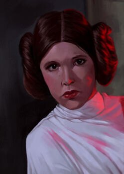 1girl brown_eyes brown_hair double_bun dress hair_bun highres looking_at_viewer natalia_rojek-donohoe portrait princess_leia solo star_wars star_wars:_a_new_hope white_dress