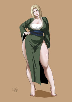 1girl absurdres barefoot feet highres japanese_clothes kimono naruto_(series) sekineko tsunade_(naruto)