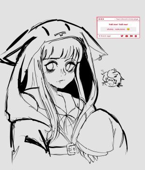 Rule 34 | 1boy, 1girl, animal ears, animal hood, belt, cat hood, dress, ear piercing, eyebags, fake animal ears, heart, hime cut, hood, kanade rindo, long hair, partially open hoodie, piercing, sakurane shoka, shin subarashiki kono sekai, subarashiki kono sekai, upper body