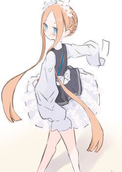 1girl abigail_williams_(fate) abigail_williams_(festival_outfit)_(fate) absurdres black_dress blonde_hair blue_eyes blush bow braid closed_mouth dress fate/grand_order fate_(series) feet_out_of_frame forehead highres long_hair long_sleeves parted_bangs riya_(01214) sleeveless sleeveless_dress sleeves_past_fingers sleeves_past_wrists smile solo standing very_long_hair white_background white_bow