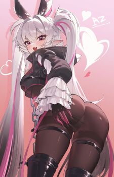 1girl absurdres ass black_boots boots breasts brown_pantyhose commentary_request grey_hair highres iiyo125 indie_virtual_youtuber korean_commentary large_breasts multicolored_hair pantyhose pink_eyes pink_hair solo thigh_boots thighs twintails two-tone_hair virtual_youtuber