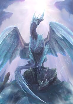 animal_focus claws dragon frost full_body highres icicle monster monster_hunter:_world monster_hunter_(series) monster_hunter_world:_iceborne no_humans sauripus sitting tail velkhana wings