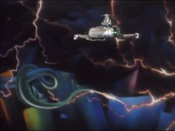 1boy animated cloud portal_(object) explosion gun handgun lowres metal_hero power_suit real_life reflection shaider sound spaceship statue tagme toei_company transformation uchuu_keiji_shaider video weapon