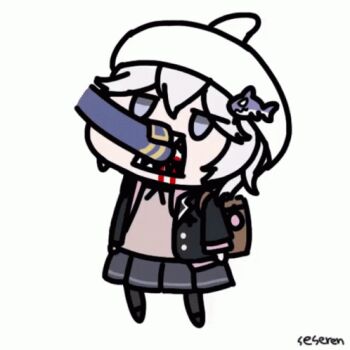 1girl animated animated_gif ark_royal_(azur_lane) azur_lane biting biting_hand bleeding blood hair_ornament lowres seseren shark_hair_ornament sharp_teeth teeth u-110_(azur_lane) u-110_(kleiner_hai)_(azur_lane)