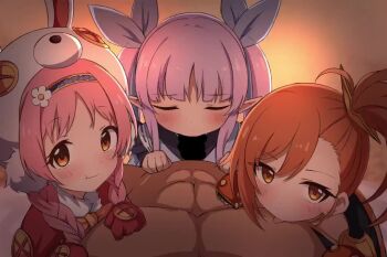 1boy 3girls animal_ears animal_hat animated blush braid brown_eyes brown_hair capelet censored closed_eyes clothed_female_nude_male drooling elf fake_animal_ears fellatio fffm_foursome flower foursome fur-trimmed_capelet fur_trim gloves group_sex hair_flower hair_ornament hairband hand_on_another's_chest hat hetero japanese_clothes kimono kyoka_(princess_connect!) leotard licking licking_nipple little_lyrical loli long_hair looking_at_viewer mimi_(princess_connect!) misogi_(princess_connect!) multiple_girls nametake_(nekoyasya12172) nipple_stimulation nude open_mouth oral orange_leotard penis pink_hair pointy_ears pov princess_connect! purple_hair purple_kimono rabbit_ears rabbit_hat red_capelet red_gloves ribbon saliva side_ponytail tagme tongue tongue_out twin_braids twintails video white_hat