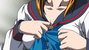 00s 1girl 2004 animated animated_gif black_gate black_gate_kan_in_no_gakuen blue_bow blue_bowtie blush bow bowtie bra breasts brown_hair classroom clothes_lift green_eyes hair_ribbon long_hair lowres medium_breasts panties pleated_skirt ribbon school school_uniform shirt shirt_lift shizuku_kadomori shoes sidelocks skirt tagme underwear undressing white_bra white_shirt